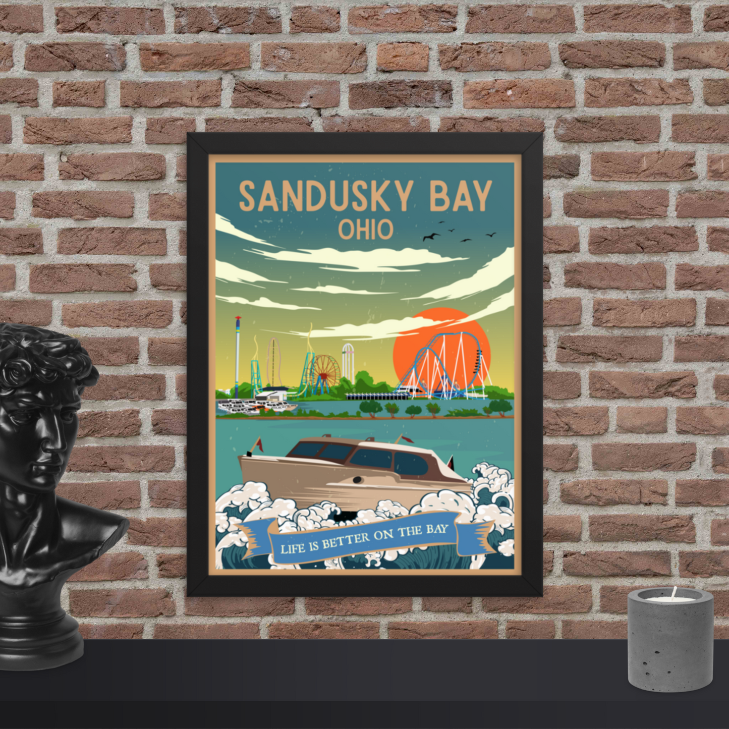 Sandusky Bay, Ohio - Retro Travel Poster / Wall Art (Framed)