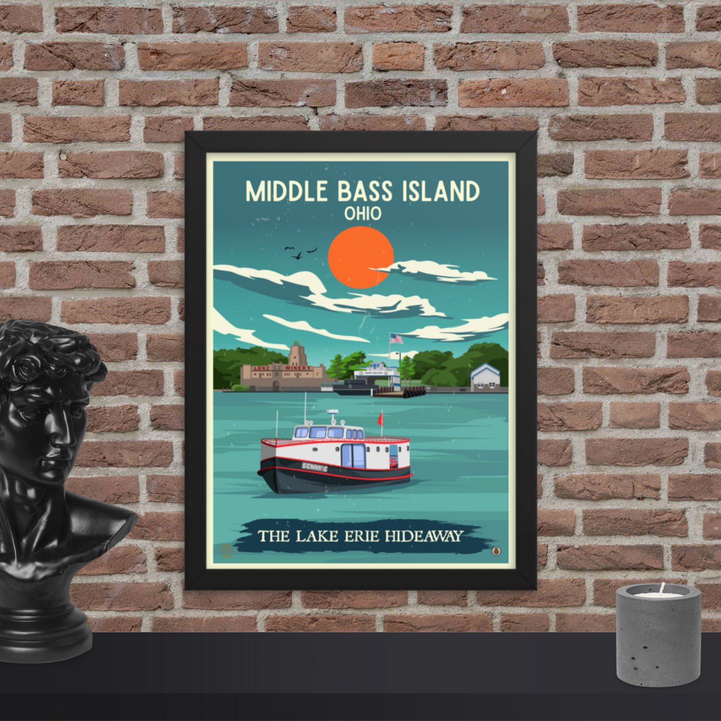 Middle Bass Island, Ohio - Retro Travel Poster / Wall Art (Framed)