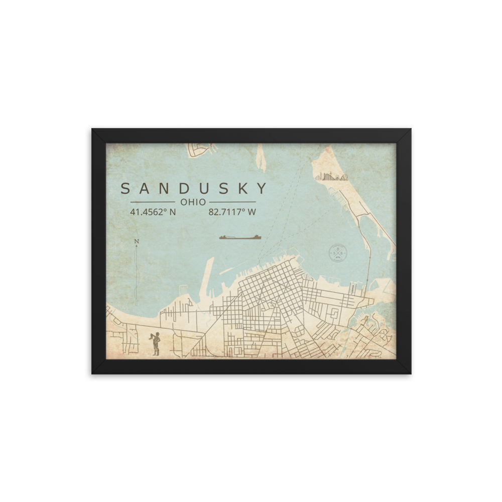 Sandusky, Ohio - Minimalist Map/Wall Art (Framed)