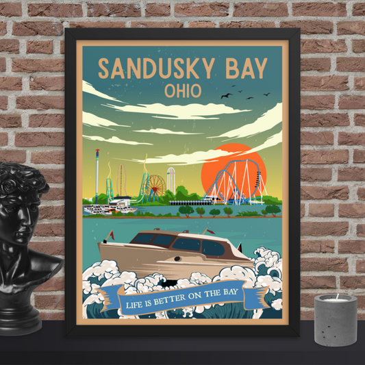 Sandusky Bay, Ohio - Retro Travel Poster / Wall Art (Framed)