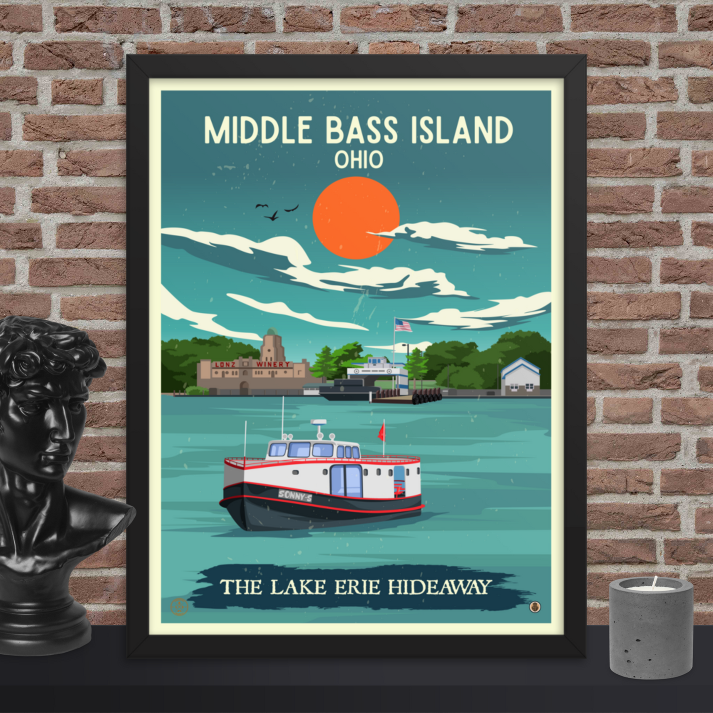 Middle Bass Island, Ohio - Retro Travel Poster / Wall Art (Framed)