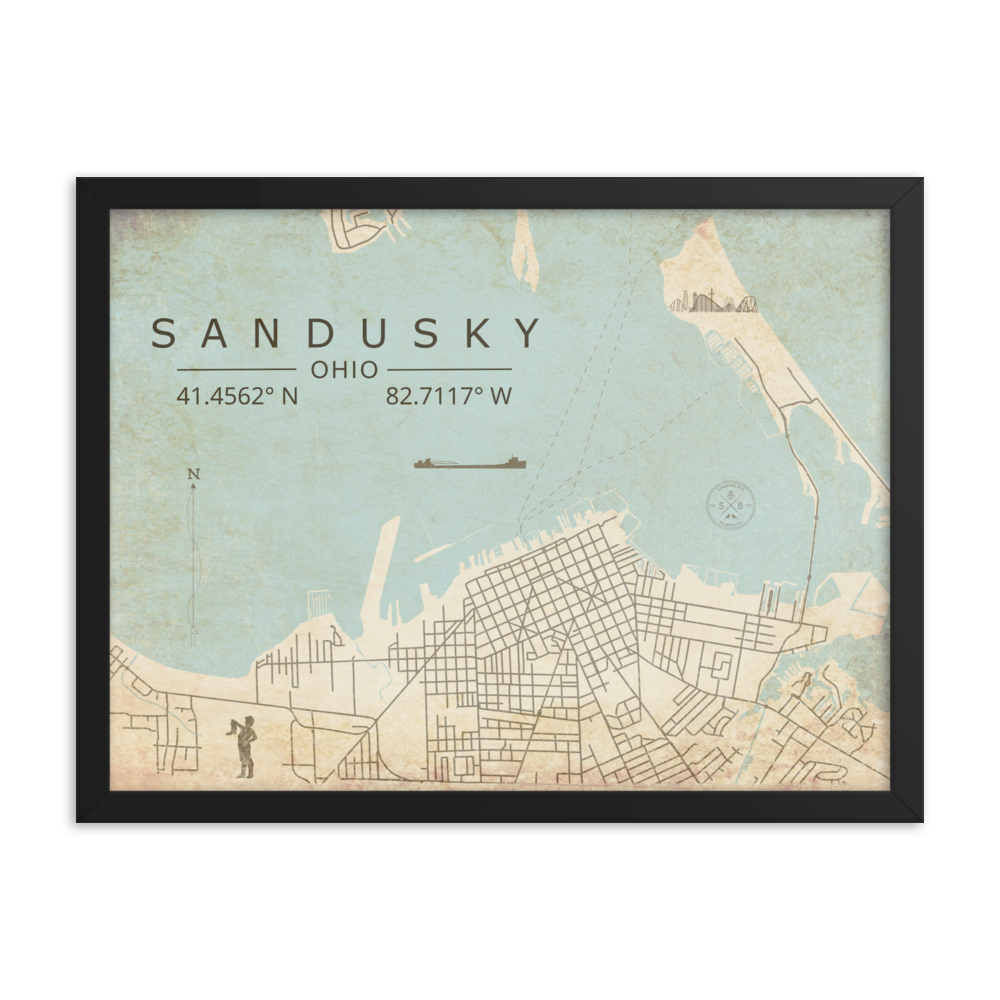 Sandusky, Ohio - Minimalist Map/Wall Art (Framed)