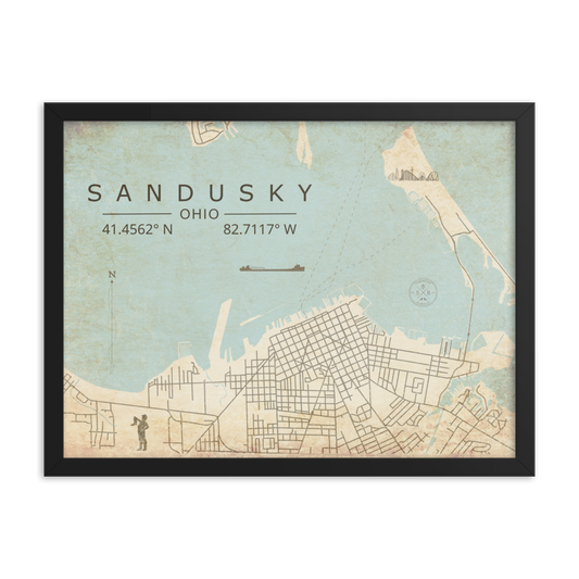 Sandusky, Ohio - Minimalist Map/Wall Art (Framed)