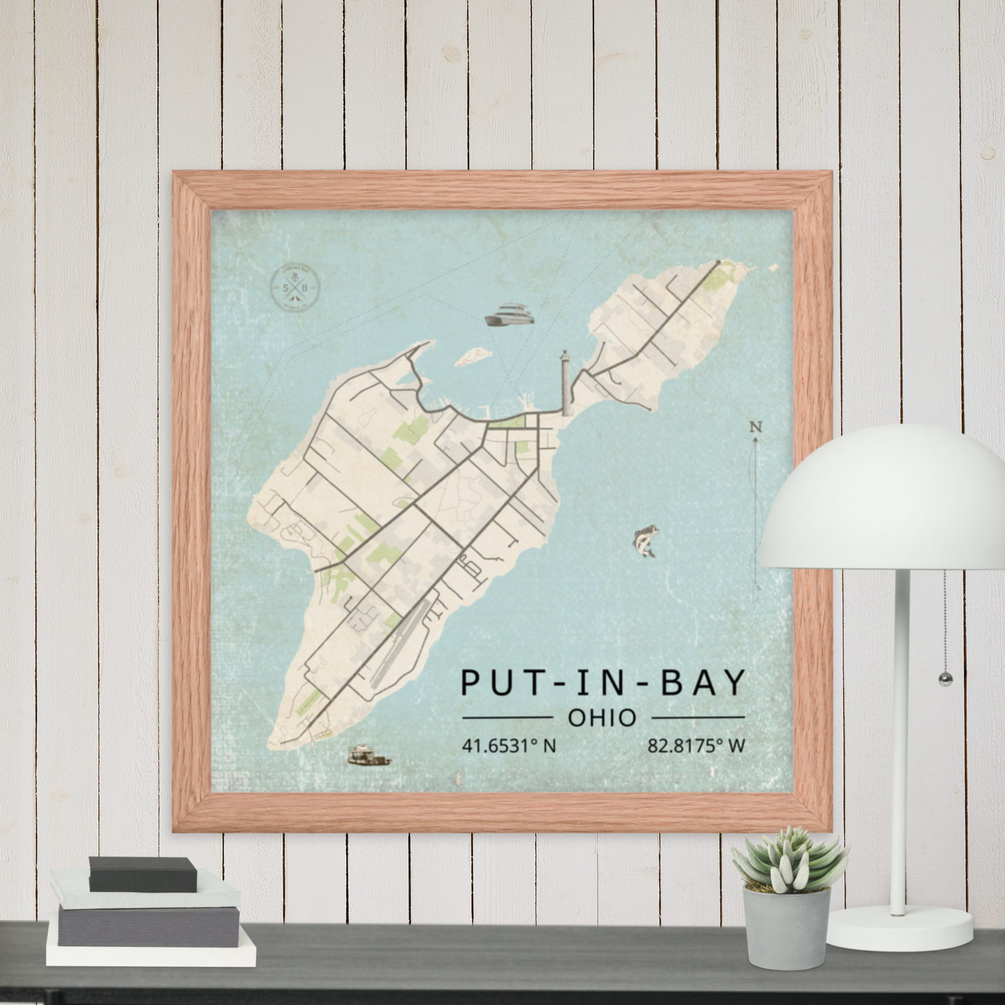 Put-in-Bay, Ohio - Minimalist Map / Wall Art (Framed)