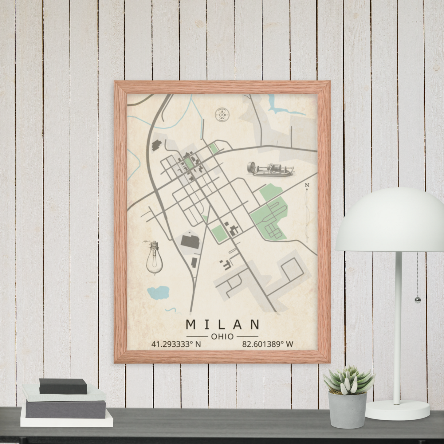 Milan, Ohio - Minimalist Map/Wall Art (Framed)