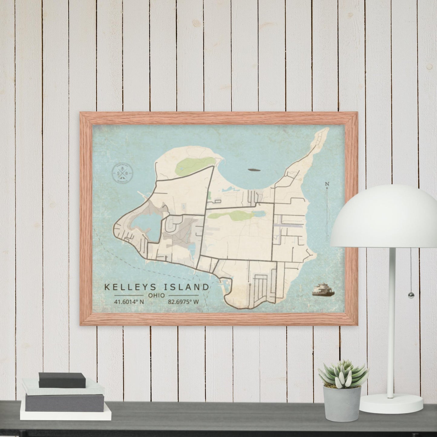 Kelleys Island, Ohio - Minimalist Map / Wall Art (Framed)