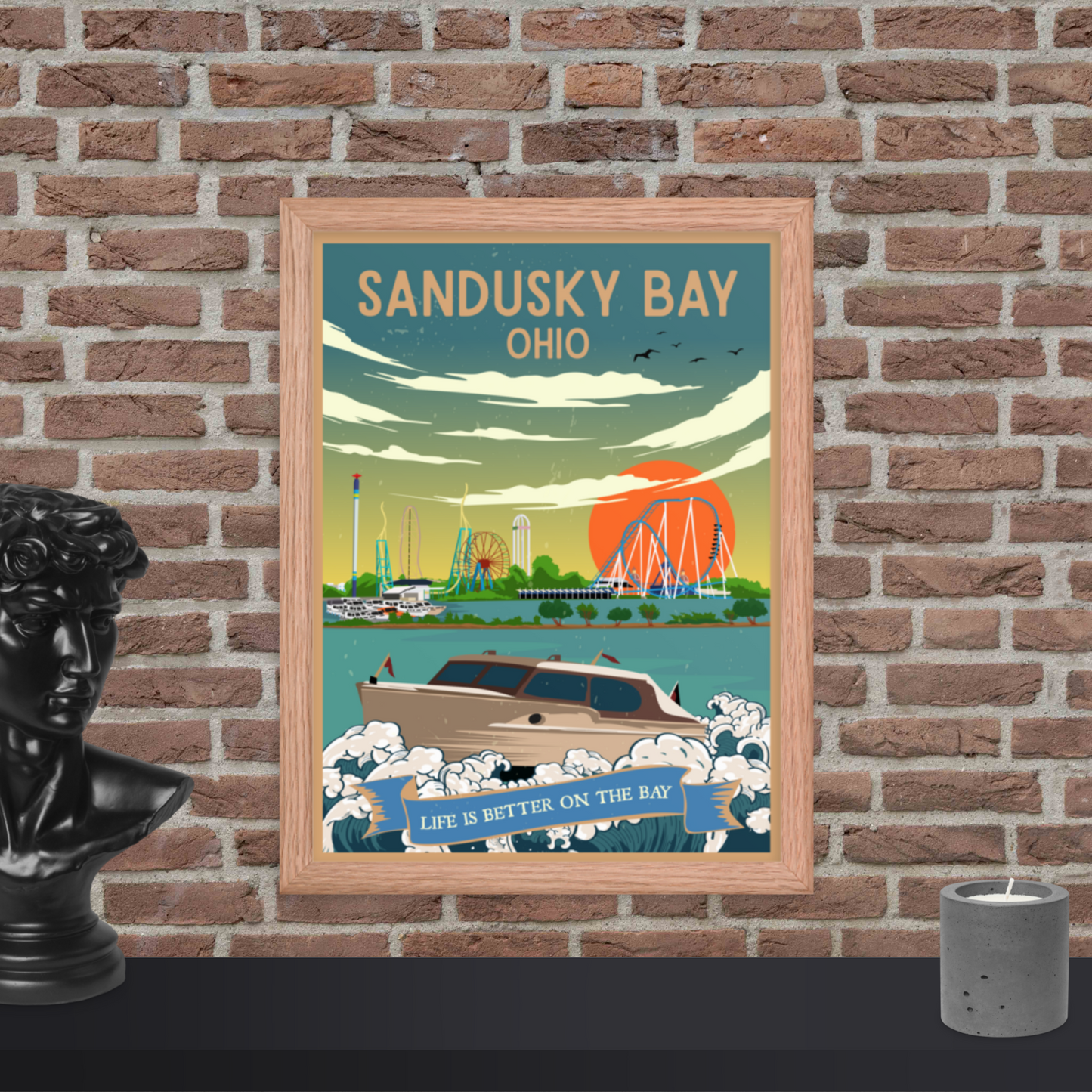 Sandusky Bay, Ohio - Retro Travel Poster / Wall Art (Framed)