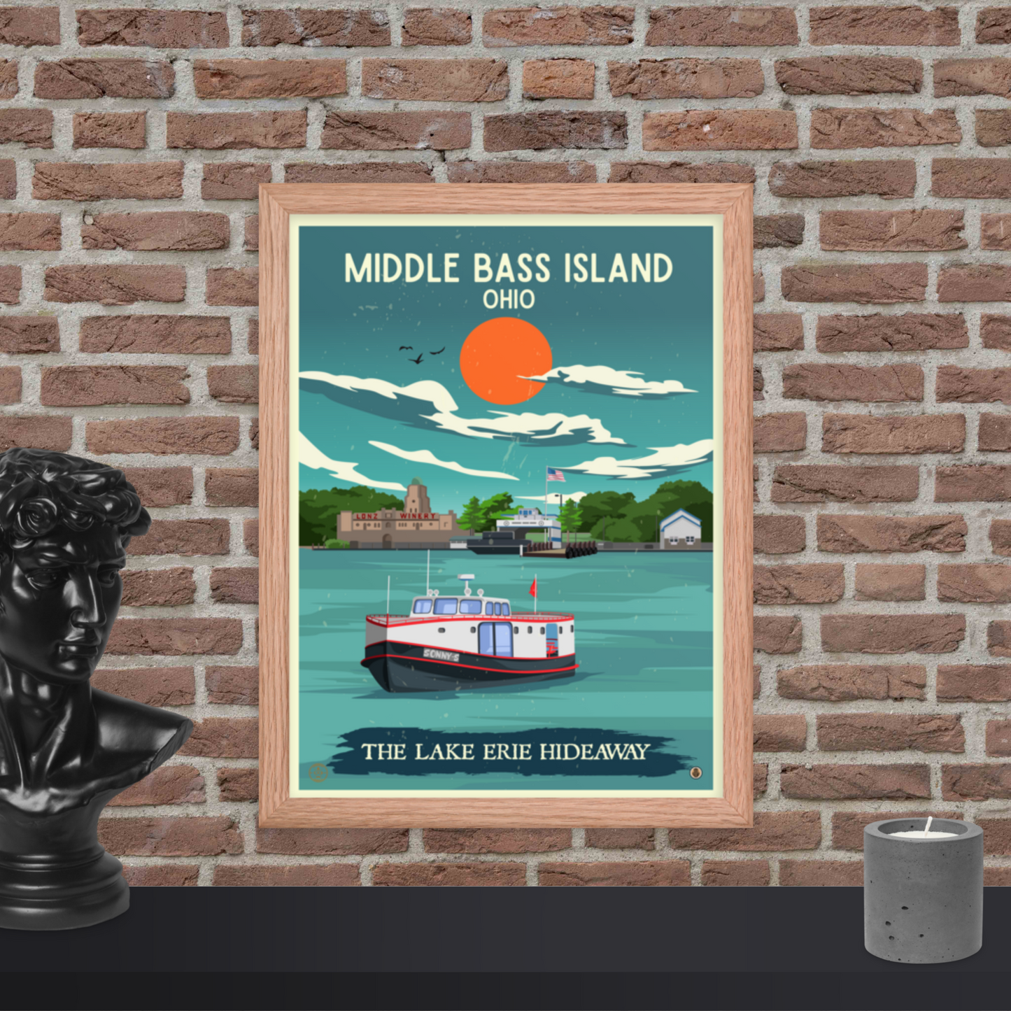 Middle Bass Island, Ohio - Retro Travel Poster / Wall Art (Framed)