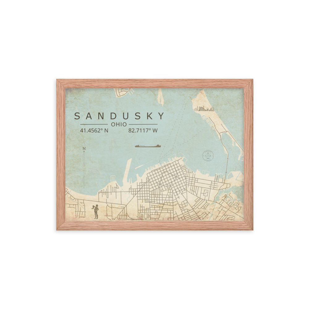 Sandusky, Ohio - Minimalist Map/Wall Art (Framed)