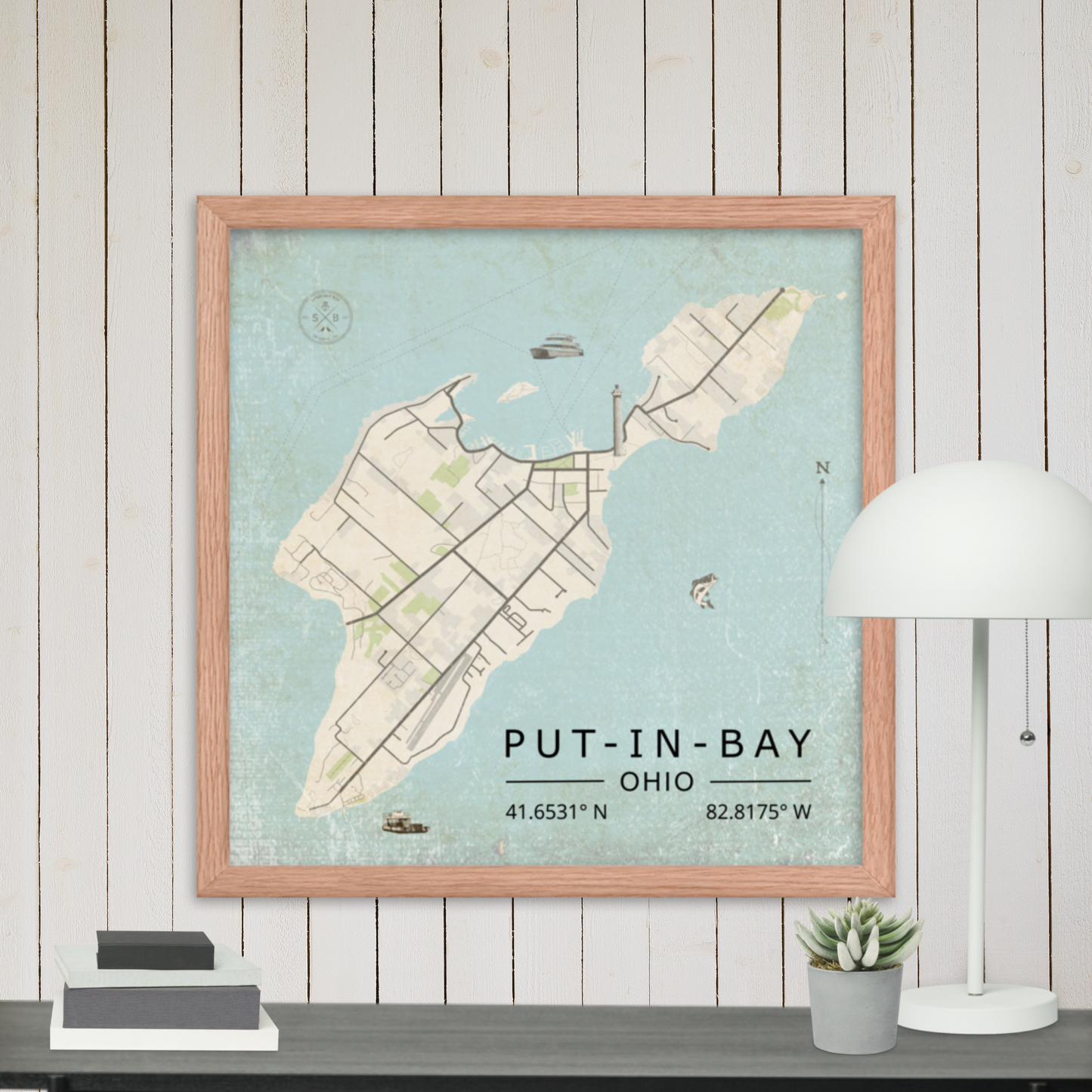 Put-in-Bay, Ohio - Minimalist Map / Wall Art (Framed)