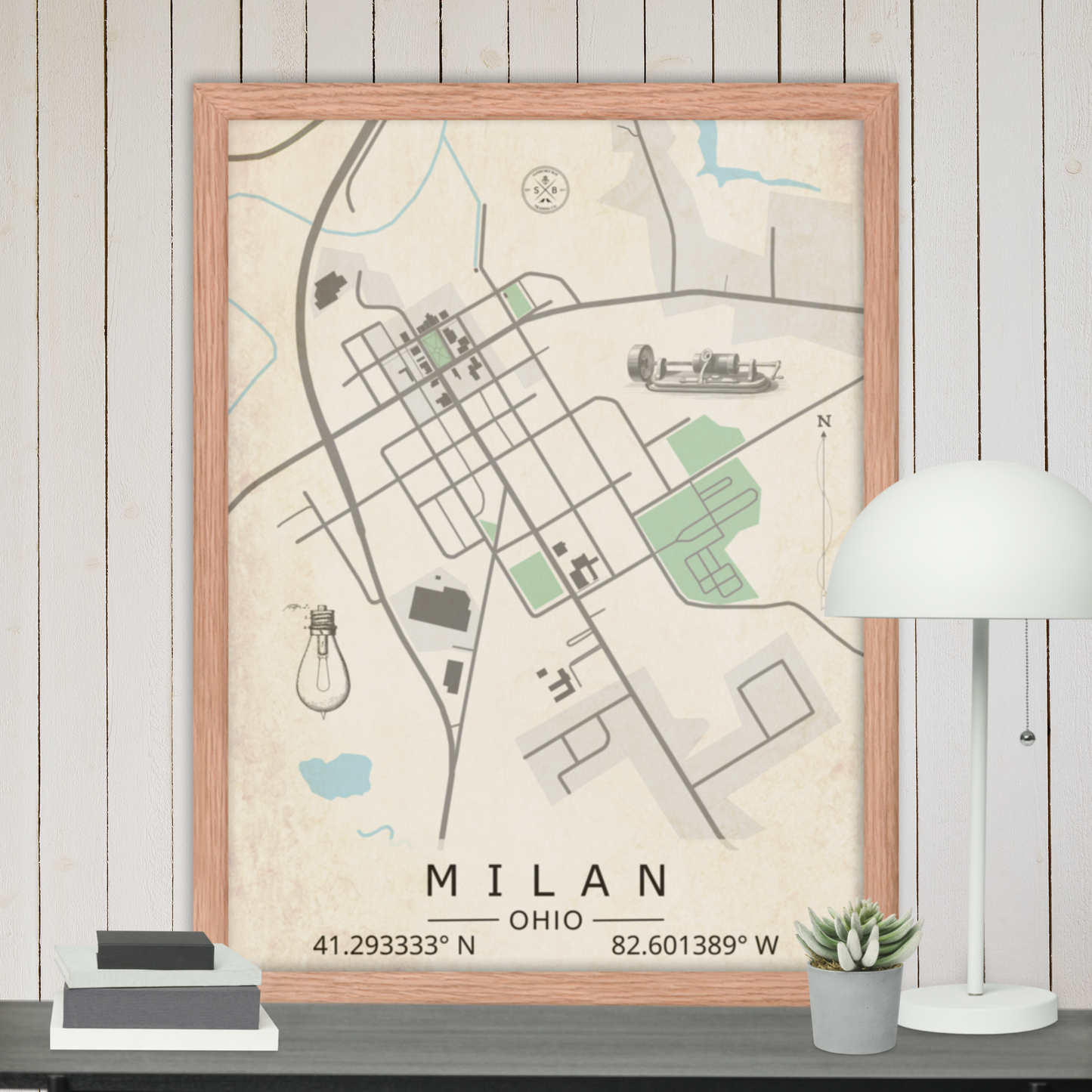 Milan, Ohio - Minimalist Map/Wall Art (Framed)