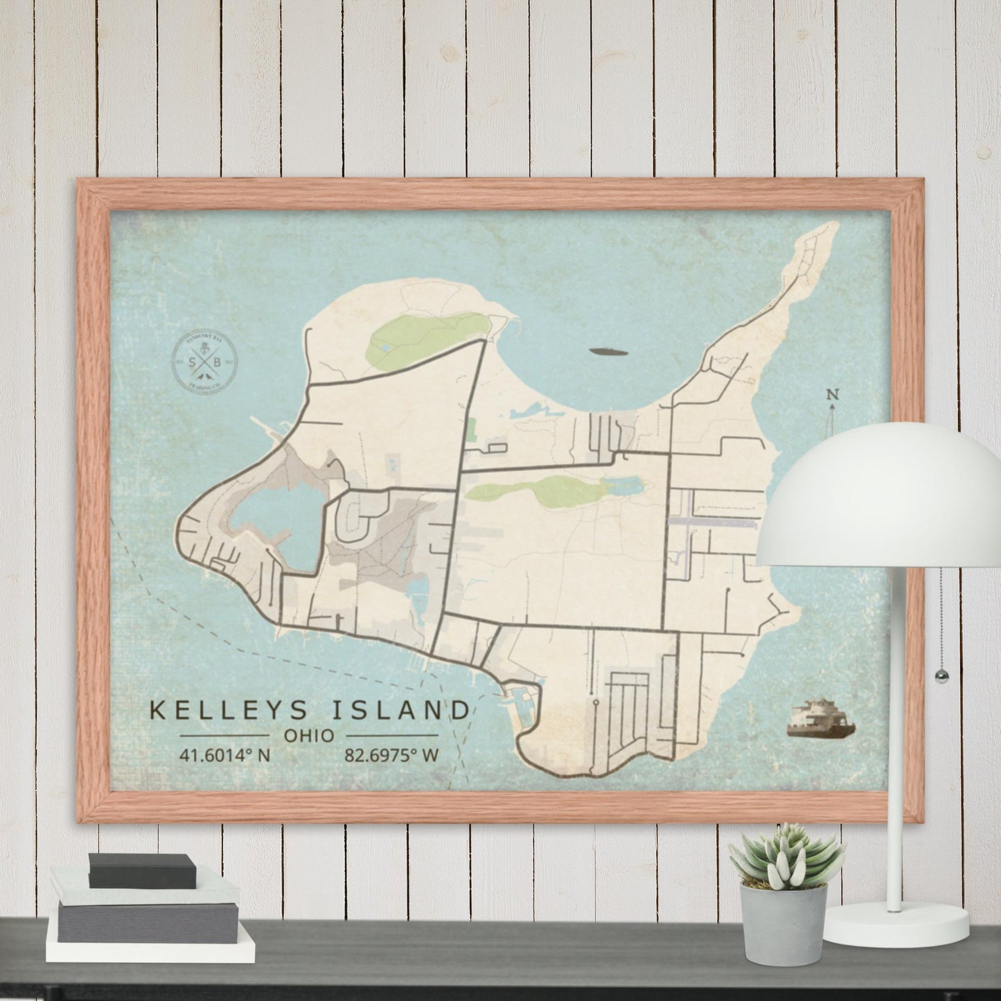 Kelleys Island, Ohio - Minimalist Map / Wall Art (Framed)