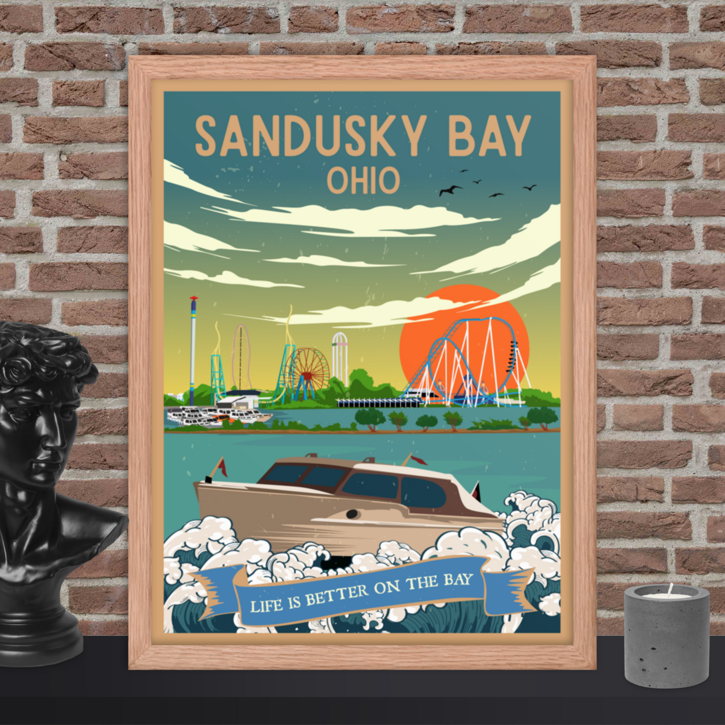 Sandusky Bay, Ohio - Retro Travel Poster / Wall Art (Framed)