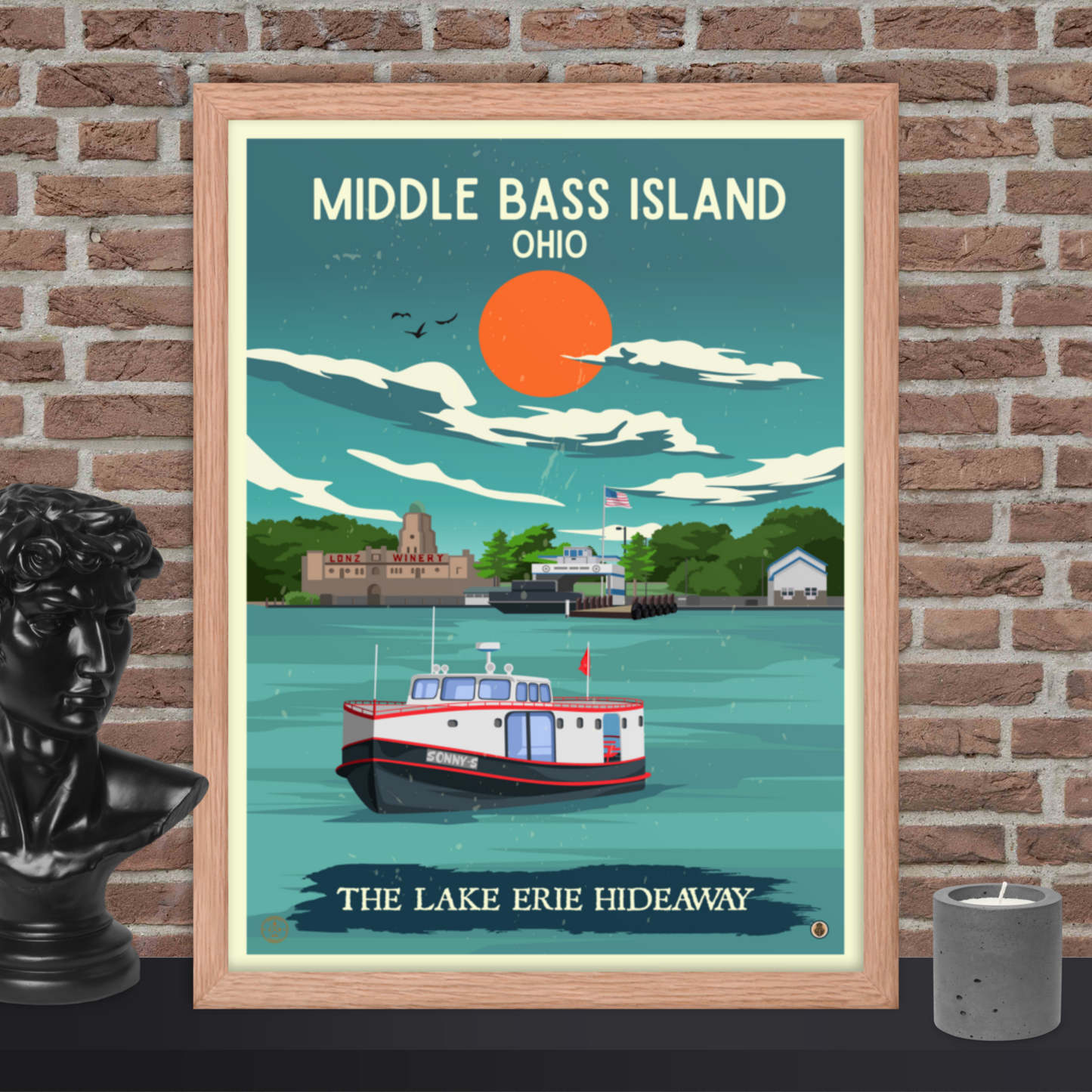 Middle Bass Island, Ohio - Retro Travel Poster / Wall Art (Framed)