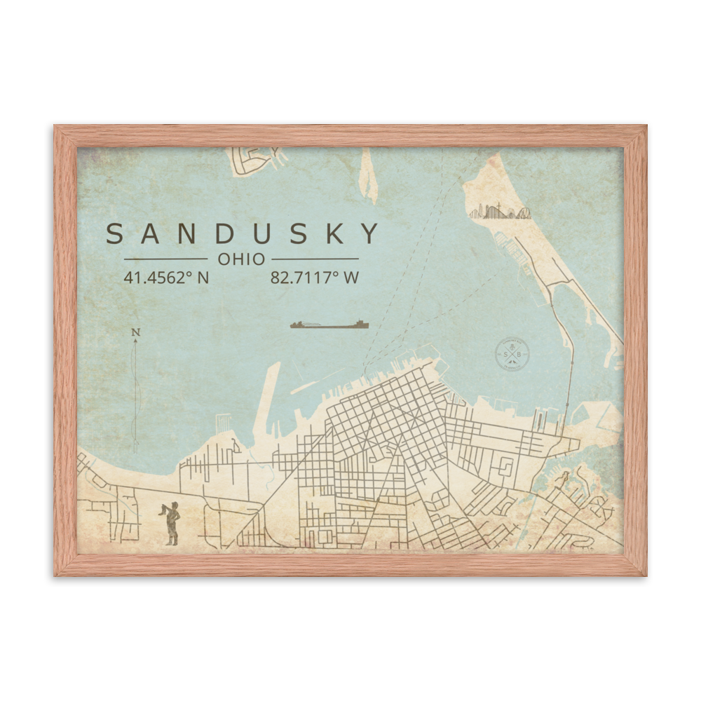 Sandusky, Ohio - Minimalist Map/Wall Art (Framed)