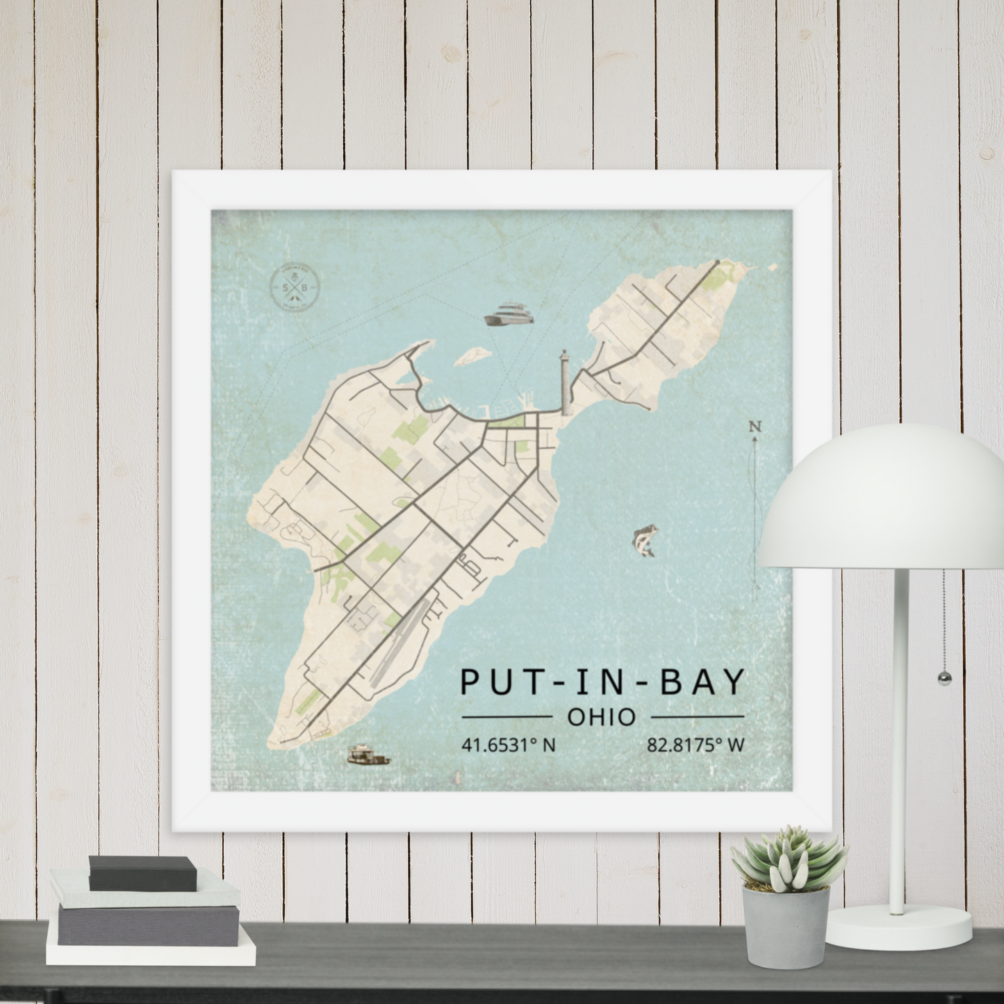 Put-in-Bay, Ohio - Minimalist Map / Wall Art (Framed)