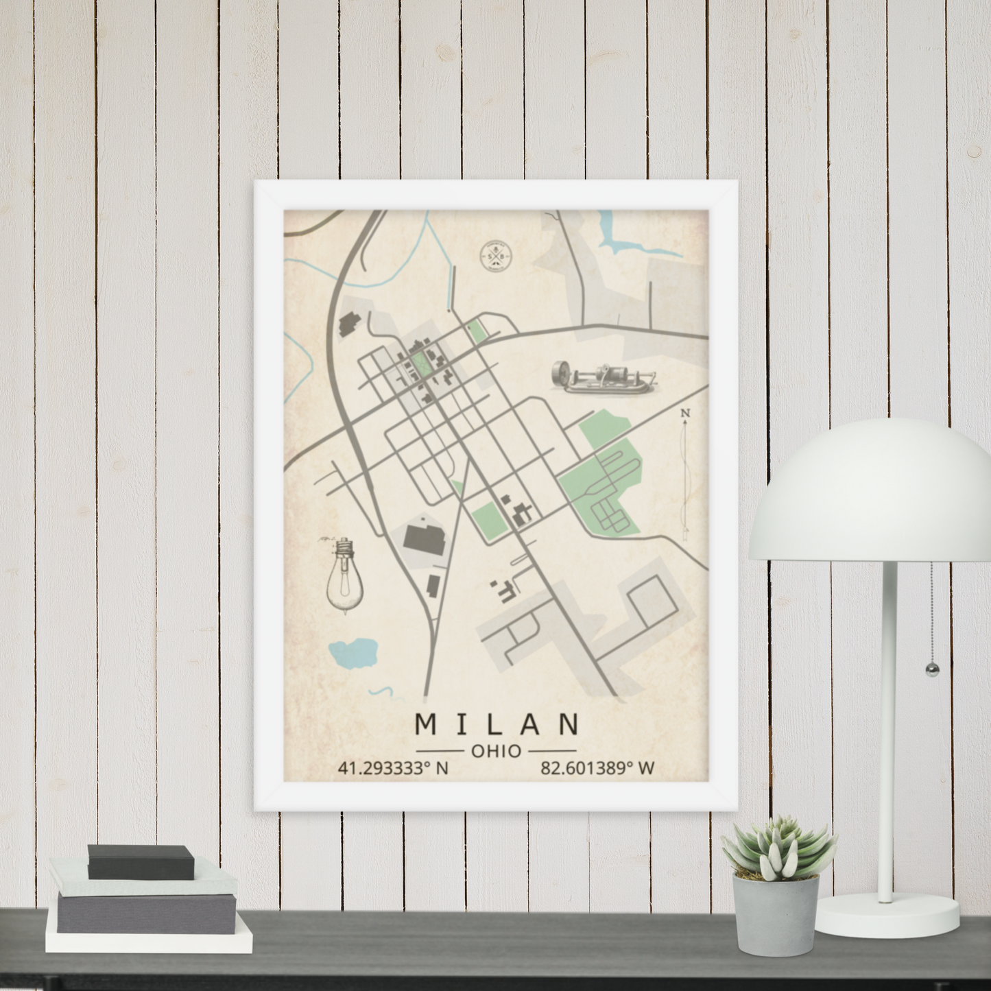 Milan, Ohio - Minimalist Map/Wall Art (Framed)