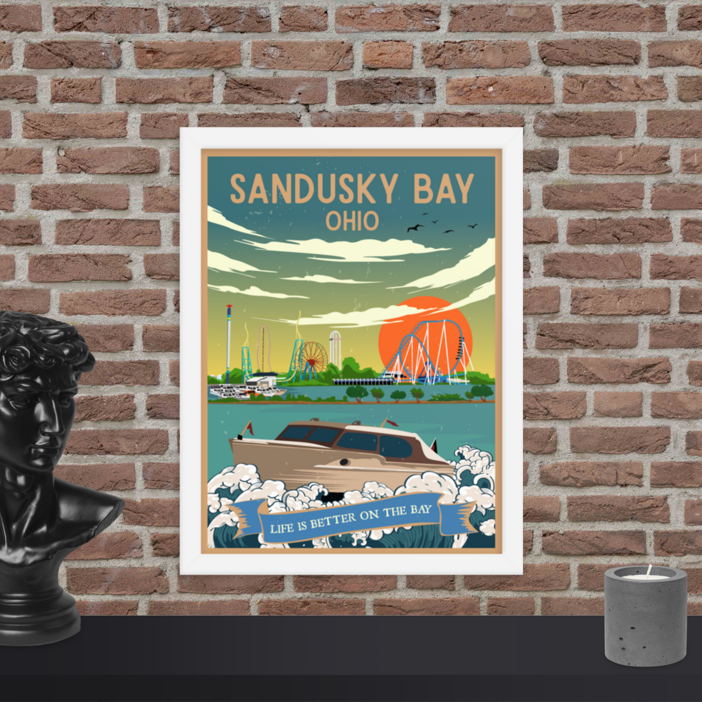 Sandusky Bay, Ohio - Retro Travel Poster / Wall Art (Framed)