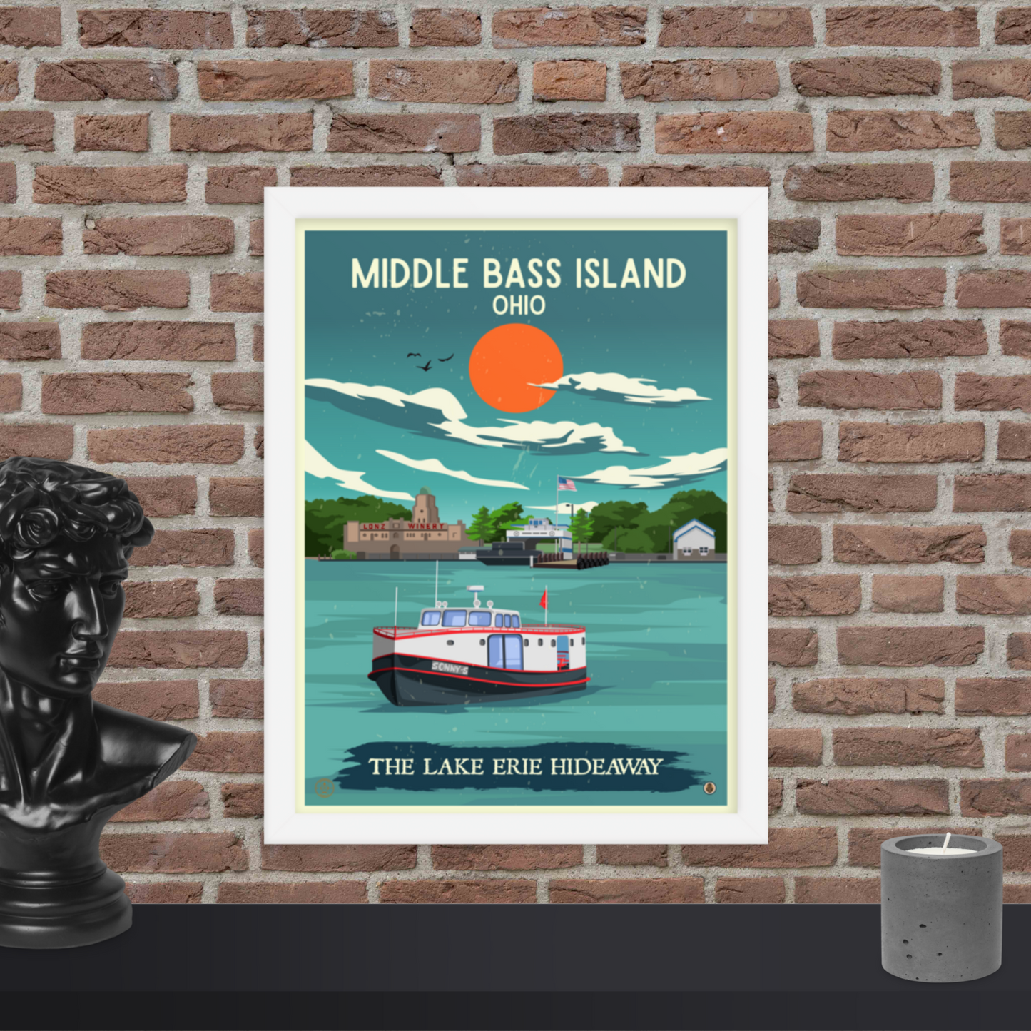 Middle Bass Island, Ohio - Retro Travel Poster / Wall Art (Framed)