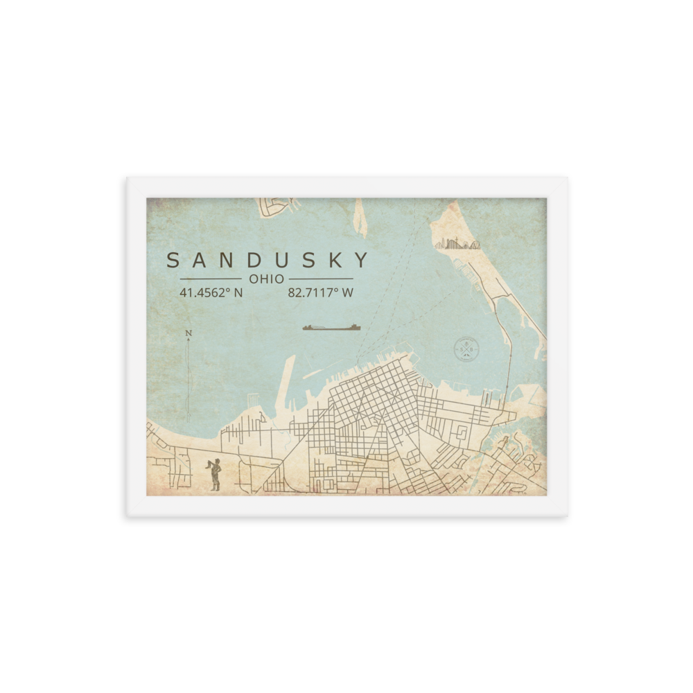 Sandusky, Ohio - Minimalist Map/Wall Art (Framed)