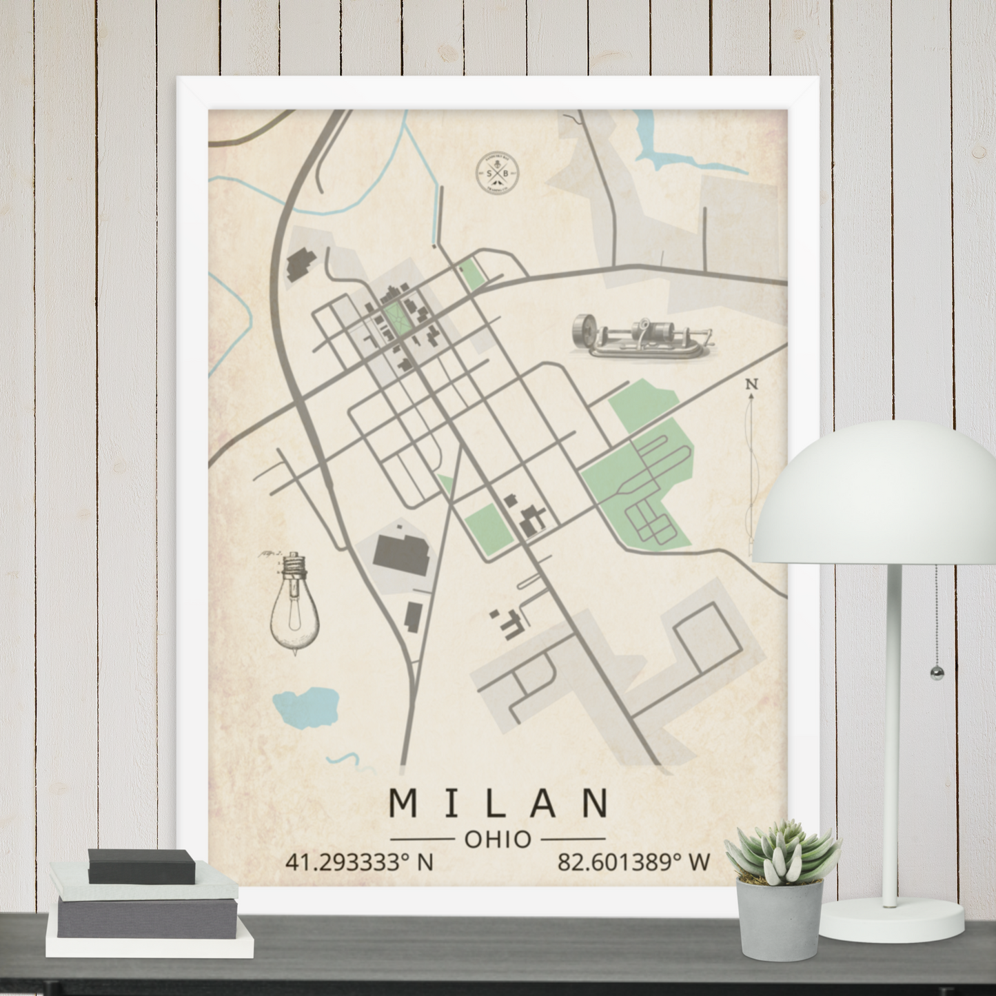 Milan, Ohio - Minimalist Map/Wall Art (Framed)