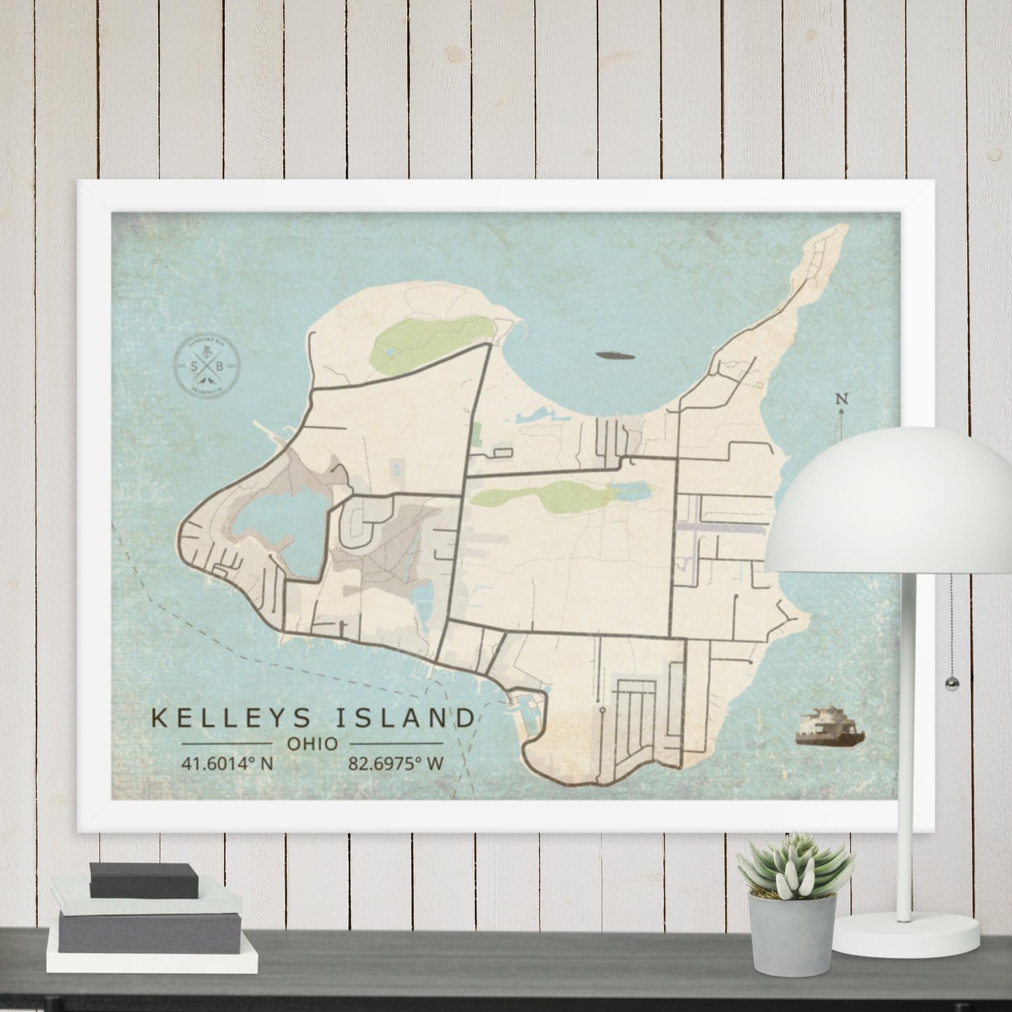 Kelleys Island, Ohio - Minimalist Map / Wall Art (Framed)