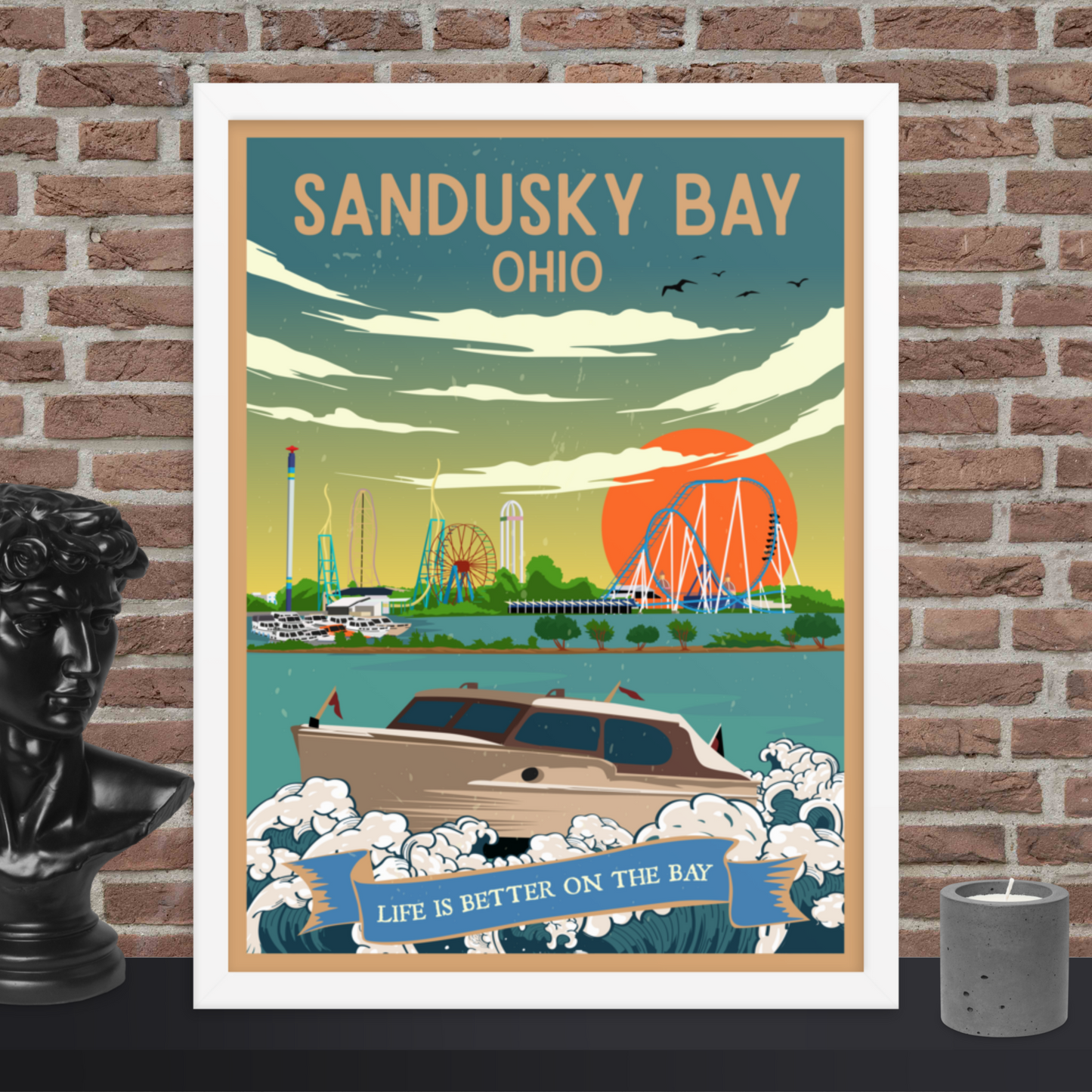 Sandusky Bay, Ohio - Retro Travel Poster / Wall Art (Framed)