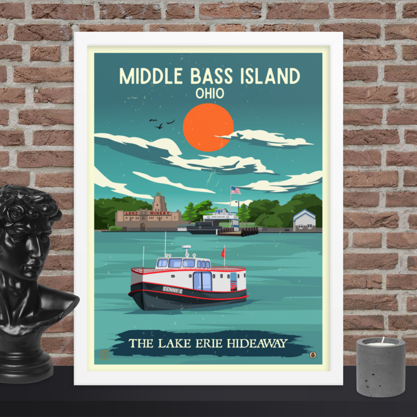 Middle Bass Island, Ohio - Retro Travel Poster / Wall Art (Framed)