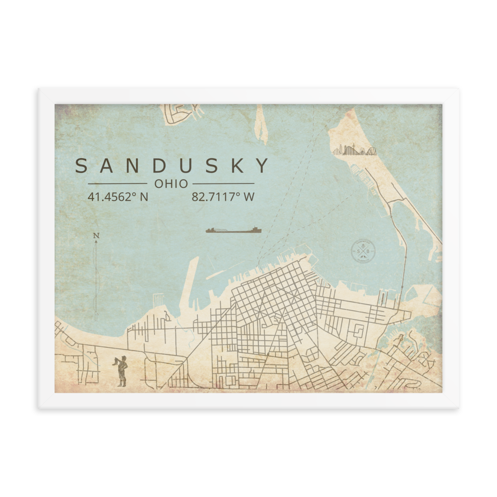 Sandusky, Ohio - Minimalist Map/Wall Art (Framed)