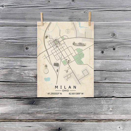 Milan, Ohio - Minimalist Map / Wall Art (Unframed)