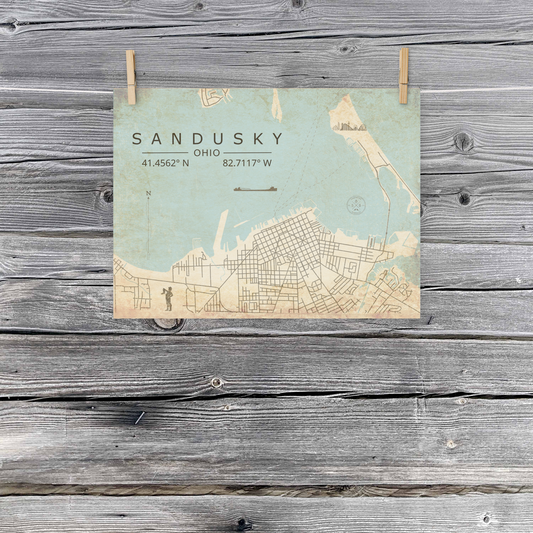 Sandusky, Ohio - Minimalist Map/Wall Art (Unframed)