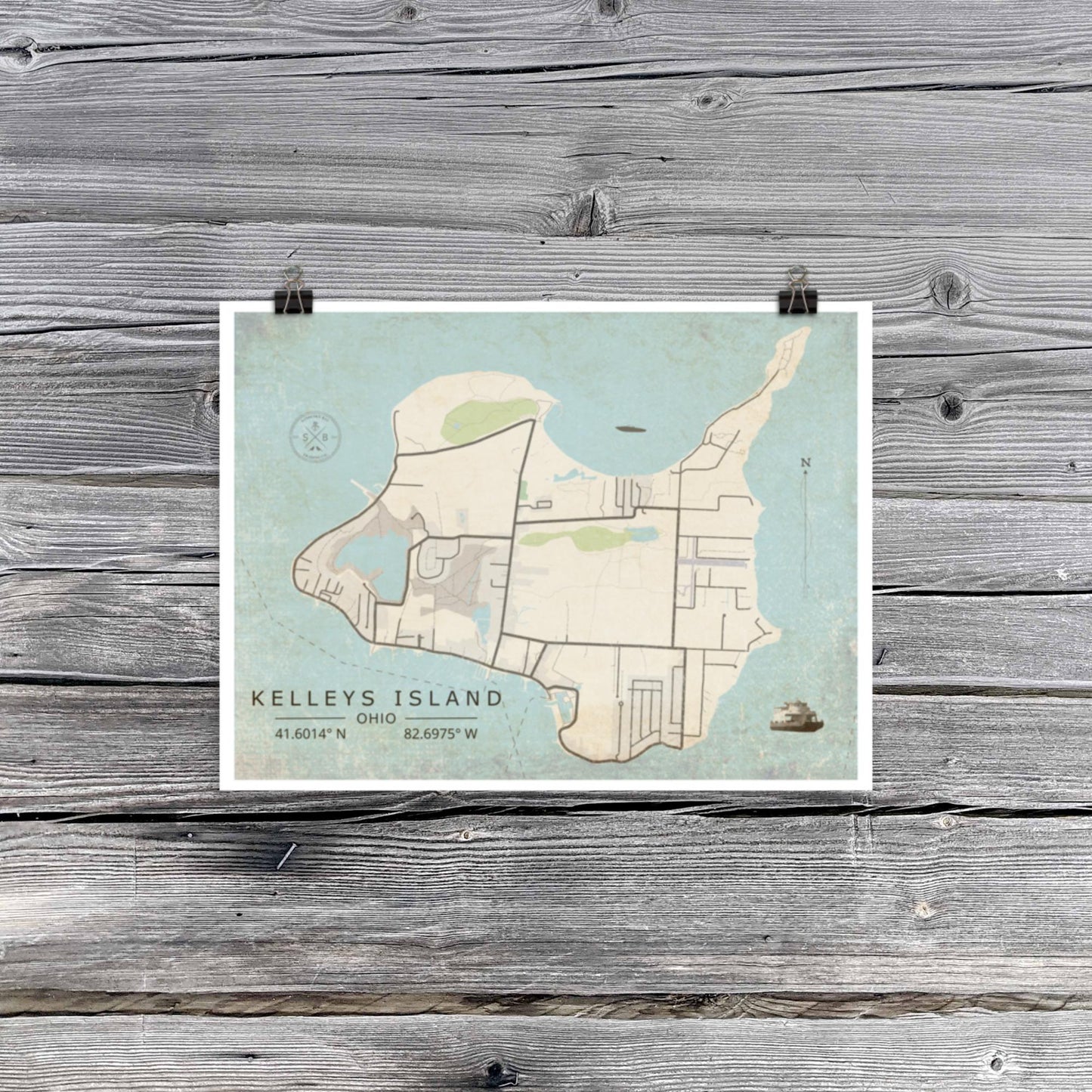 Kelleys Island, Ohio - Minimalist Map / Wall Art (Unframed)