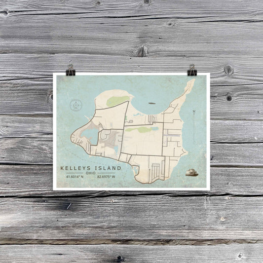 Kelleys Island, Ohio - Minimalist Map / Wall Art (Unframed)