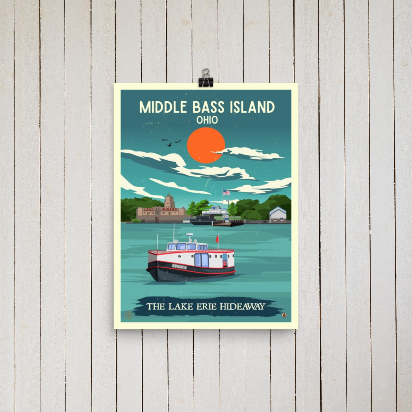 Middle Bass Island, Ohio - Retro Travel Poster / Wall Art (Unframed)