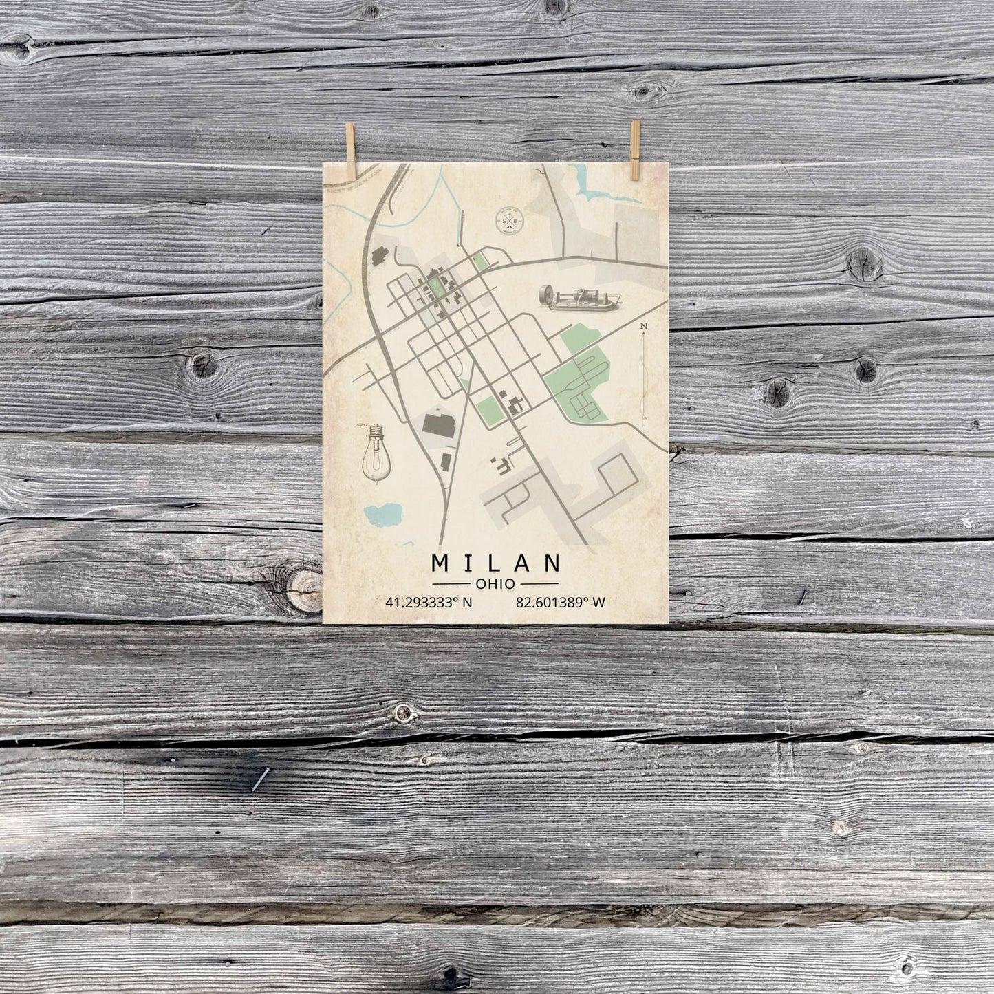 Milan, Ohio - Minimalist Map / Wall Art (Unframed)