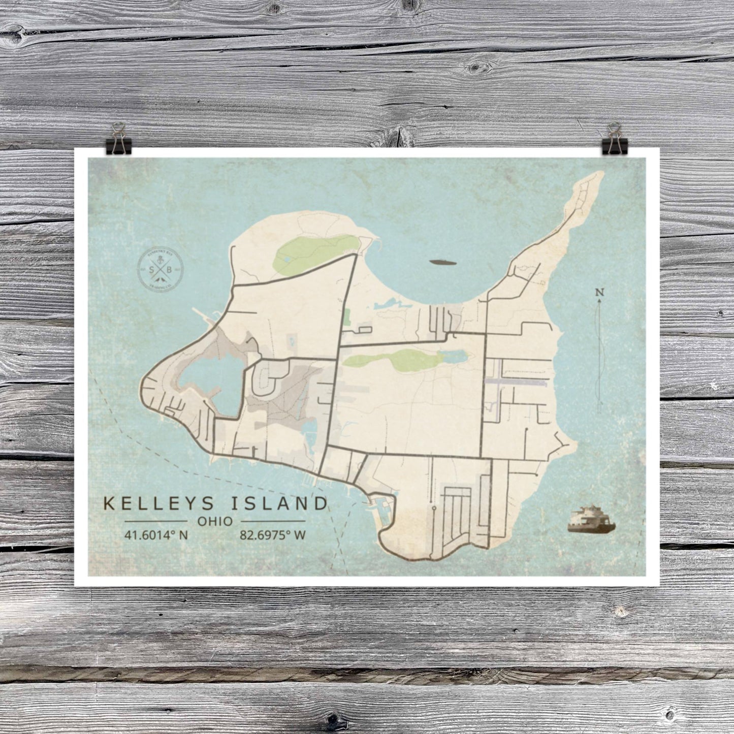 Kelleys Island, Ohio - Minimalist Map / Wall Art (Unframed)