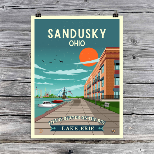 Sandusky, Ohio - Retro Travel Poster / Wall Art (Unframed)