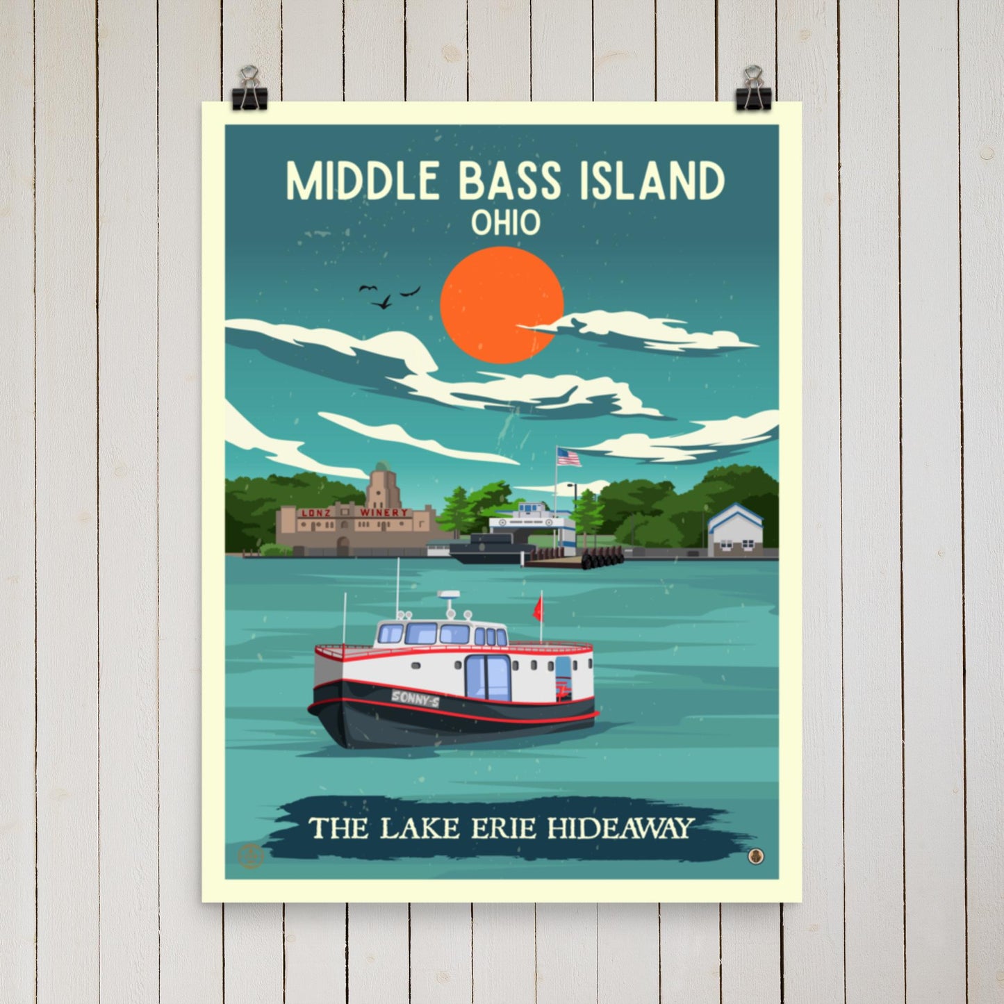 Middle Bass Island, Ohio - Retro Travel Poster / Wall Art (Unframed)