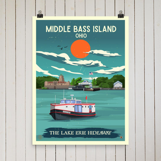 Middle Bass Island, Ohio - Retro Travel Poster / Wall Art (Unframed)