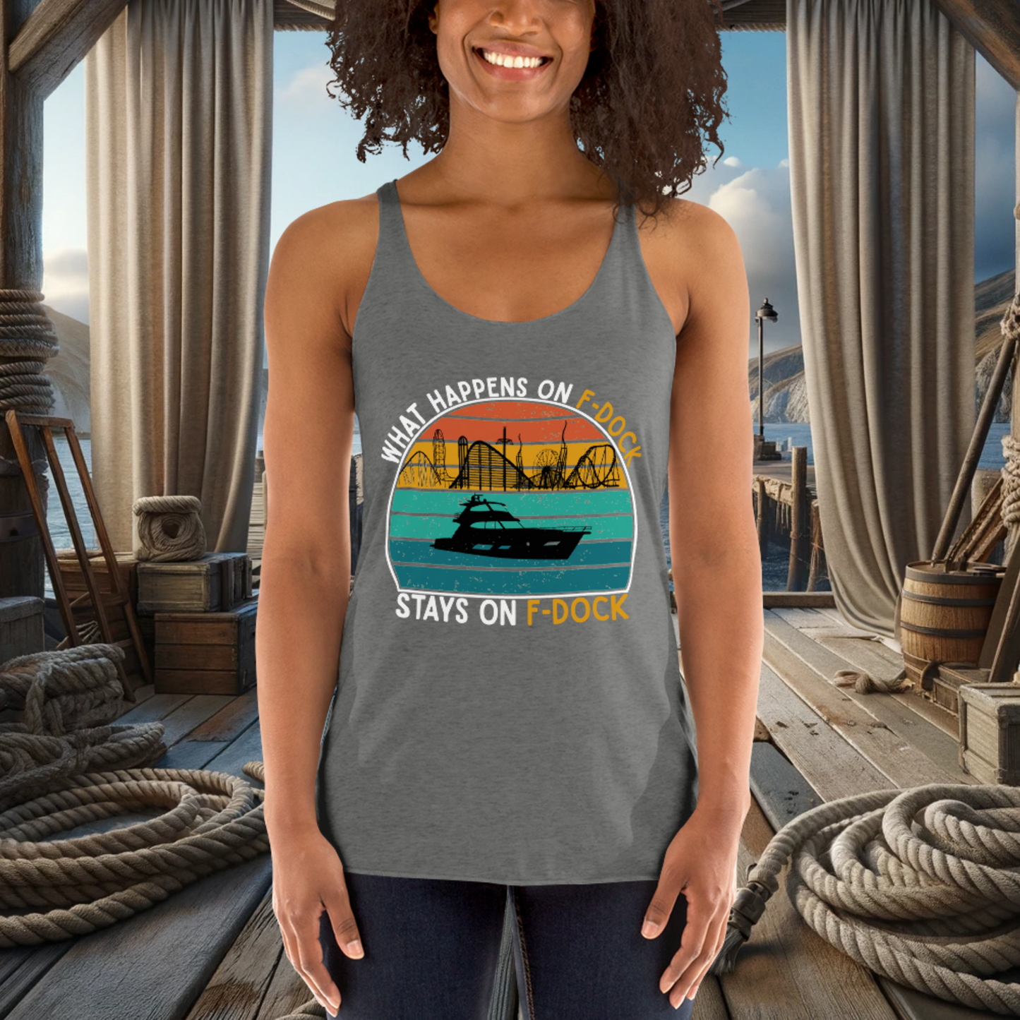 What Happens on F-Dock - Women's Racerback Tank