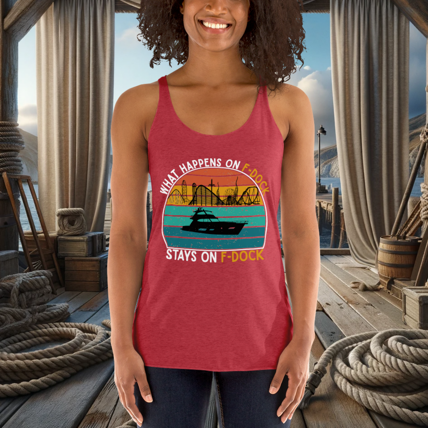 What Happens on F-Dock - Women's Racerback Tank