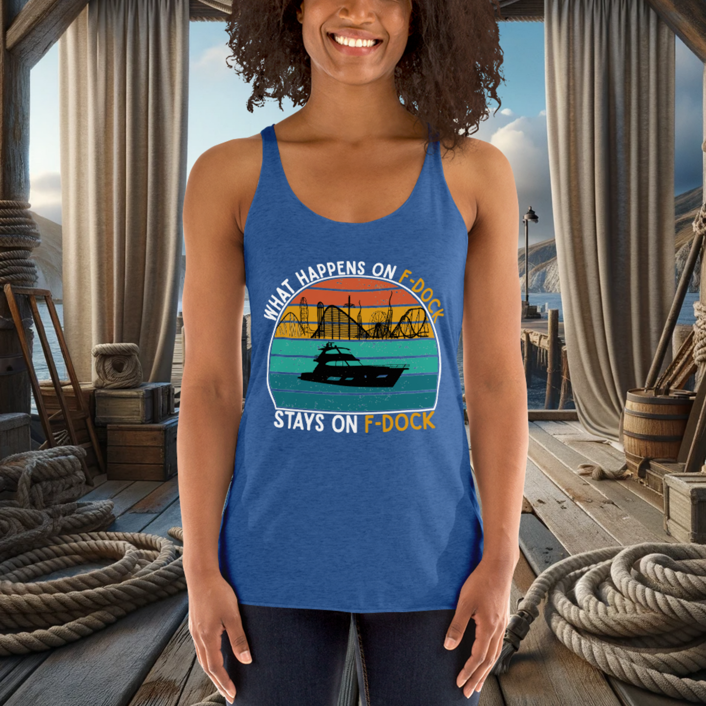 What Happens on F-Dock - Women's Racerback Tank