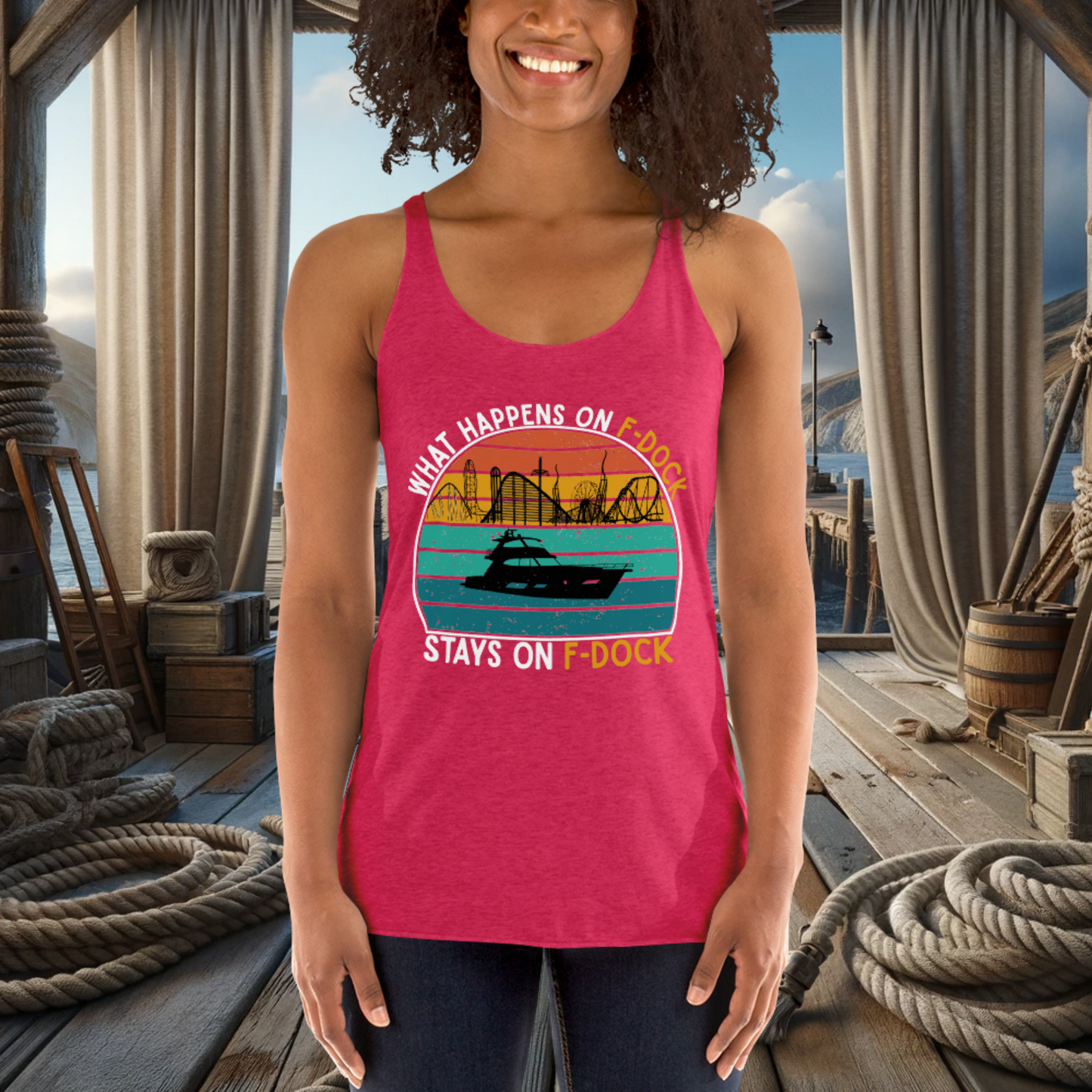 What Happens on F-Dock - Women's Racerback Tank