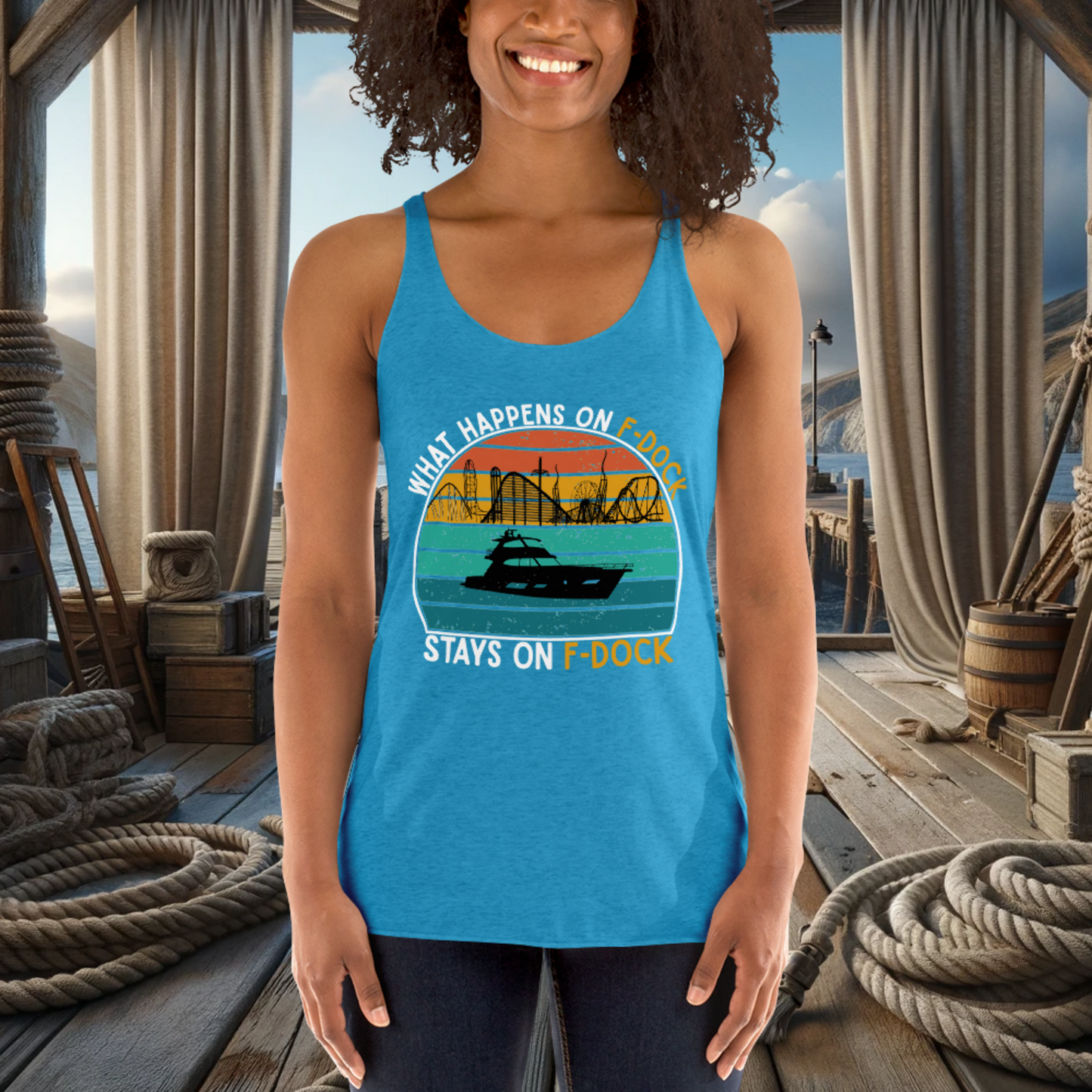 What Happens on F-Dock - Women's Racerback Tank